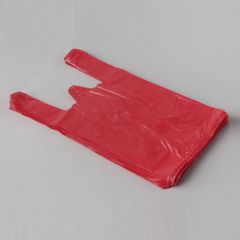 Red plastic T-shirt bag 300+150x550mm, 12µm, HDPE, 100pcs/pack