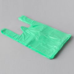 Green plastic T-shirt bag 240+110x450mm, 8µm, HDPE, 100pcs/pack