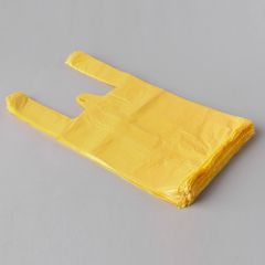 Yellow plastic T-shirt bag 300+150x550mm, 12µm, HDPE, 100pcs/pack
