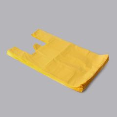 Yellow plastic T-shirt bag 350+160x640mm, 25µm, HDPE, 100pcs/pack