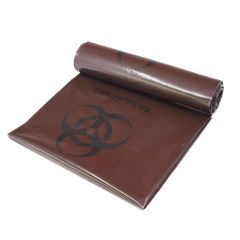 Brown clinical waste bag 75l, 65x95cm, 100µm, 10pcs/roll - "RAVIMIJÄÄTMED" 
