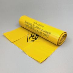 Пакеты для клиническими мусора 75л 650x1000мм, 100µm желтые LDPE, 10шт/рулон
