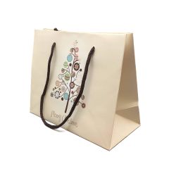 Beige paper gift bag Merry Christmas with rope handles 220+100x180mm