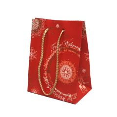 Red paper gift bag Christmas Fantasy with rope handles 160+100x210mm