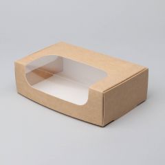 material white / brown craft   CKB  340gr/m2Paper box with PP window for cakes 190x120x60mm, brown-white, 100pcs/pack