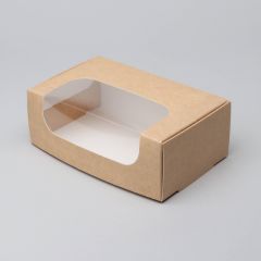material white / brown craft   CKB  340gr/m2Paper box with PP window for cakes 170x120x70mm, brown-white, 50pcs/pack