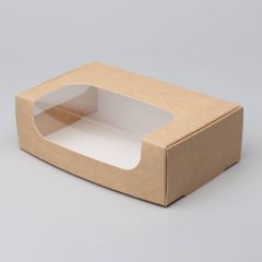 Paper box with PP window for cakes 220x170x70mm, brown-white, 100pcs/pack