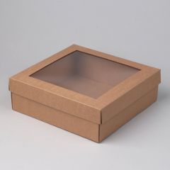 Brown cardboard giftbox with PE window 320x320x80mm