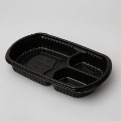 M9200 black hot food 3-part 930ml container 260x185x40mm, PP, 400pcs/box