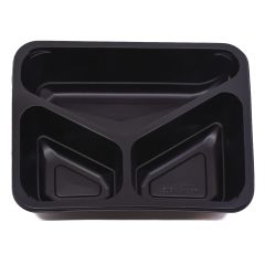 Black 3-part PP container, black, PP,227x178x50mm, box 320psc