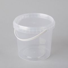 Transparent plastic bucket Ø131mm with handle and lid 1l, PP, 300set/box