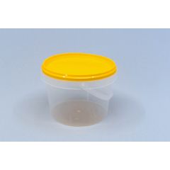 Transparent 1kg honeypot with handle and yellow lid 0,8l, PP, 219set/box