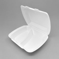 White foam 2-comp. lunch box HP4, 230x195x72mm, XPS, 100pcs/pack