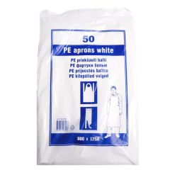 White plastic apron 800x1250mm, 10my, box 10pkx100psc
