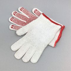 Red knitted cotton gloves with PVC dots on one side nr 8, 12pairs/pack
