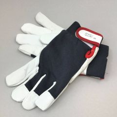 Gloves with fleece lining on palm leather nr 10, white/gray, with fleece lining
