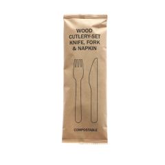 Wooden fork, knife and napkin set, 250psc