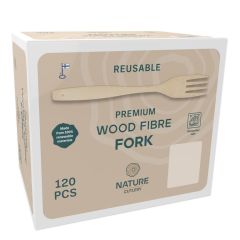 Fork PREMIUM, wood fiber reusable, 120psc