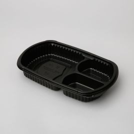 M8020 black hot food 3-part PP container 235x145x35mm, 100pcs/pack