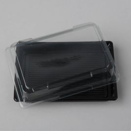 With clear lid black sushi tray 163x113x17mm, PET, 500set/pack