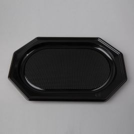 Black low octagonal tray 350x250x20mm, PET, 10pcs/pack