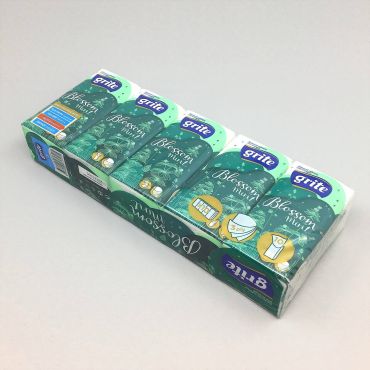 Pocket tissue 3-ply Grite Blossom mint 210x210mm white, 10x10pcs/pack