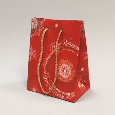 Red paper gift bag Christmas Fantasy with rope handles 160+100x210mm