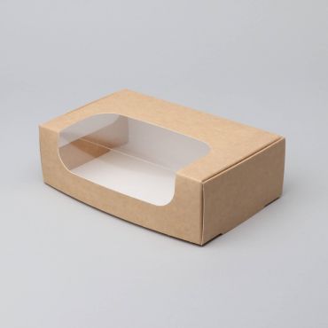 Kartongist koogikarp PP aknaga 160х120x60mm, pruun-valge, pakis 100tk
