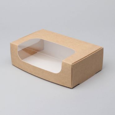Kartongist koogikarp PP aknaga 190х120x60mm, pruun-valge, pakis 100tk