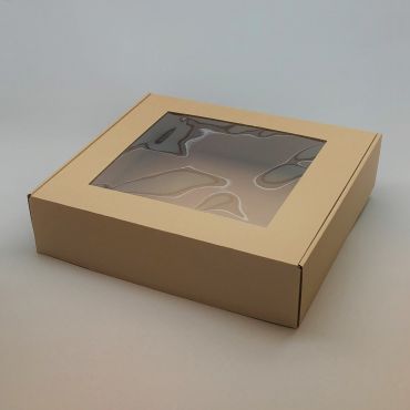 Brown cardboard giftbox with PVC window 330x300x80mm