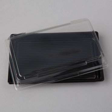 With clear lid black sushi tray 213x133x17mm, PET, 100set/pack