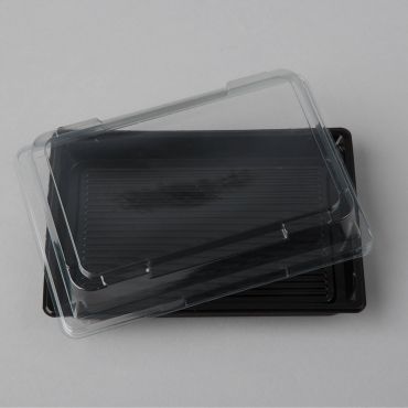 With clear lid black sushi tray 182x126x17mm, PET, 100set/pack