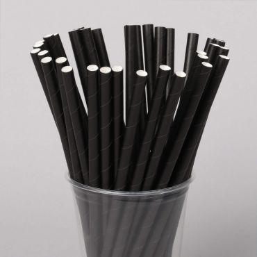 Biodegradable plain black paper straw 205x8mm, 250pcs/pack