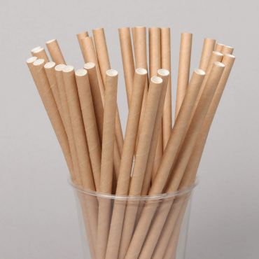 Biodegradable plain brown paper straw 205x8mm, 250pcs/pack