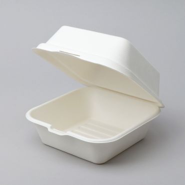 White sugar cane lunch box for burger BIOBOX 178x178x90mm, 50pcs/pack