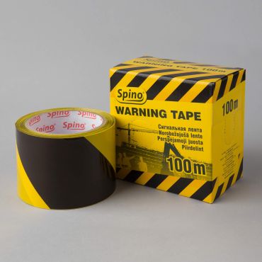 Warning tape Spino 70mmx100m, black/yellow, PE
