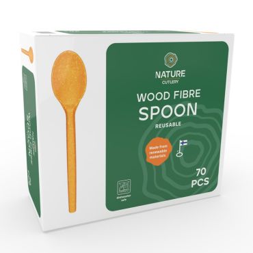 Soup spoon, wooden fiber reusable, 17 cm, in a box 10pkx70pcs